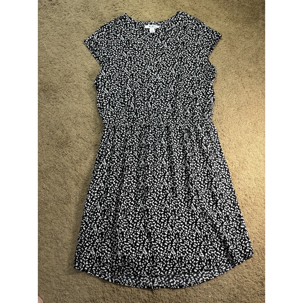 White House Black Market Midi Dress Women 14 Cinch Waist Black/White V-Neck